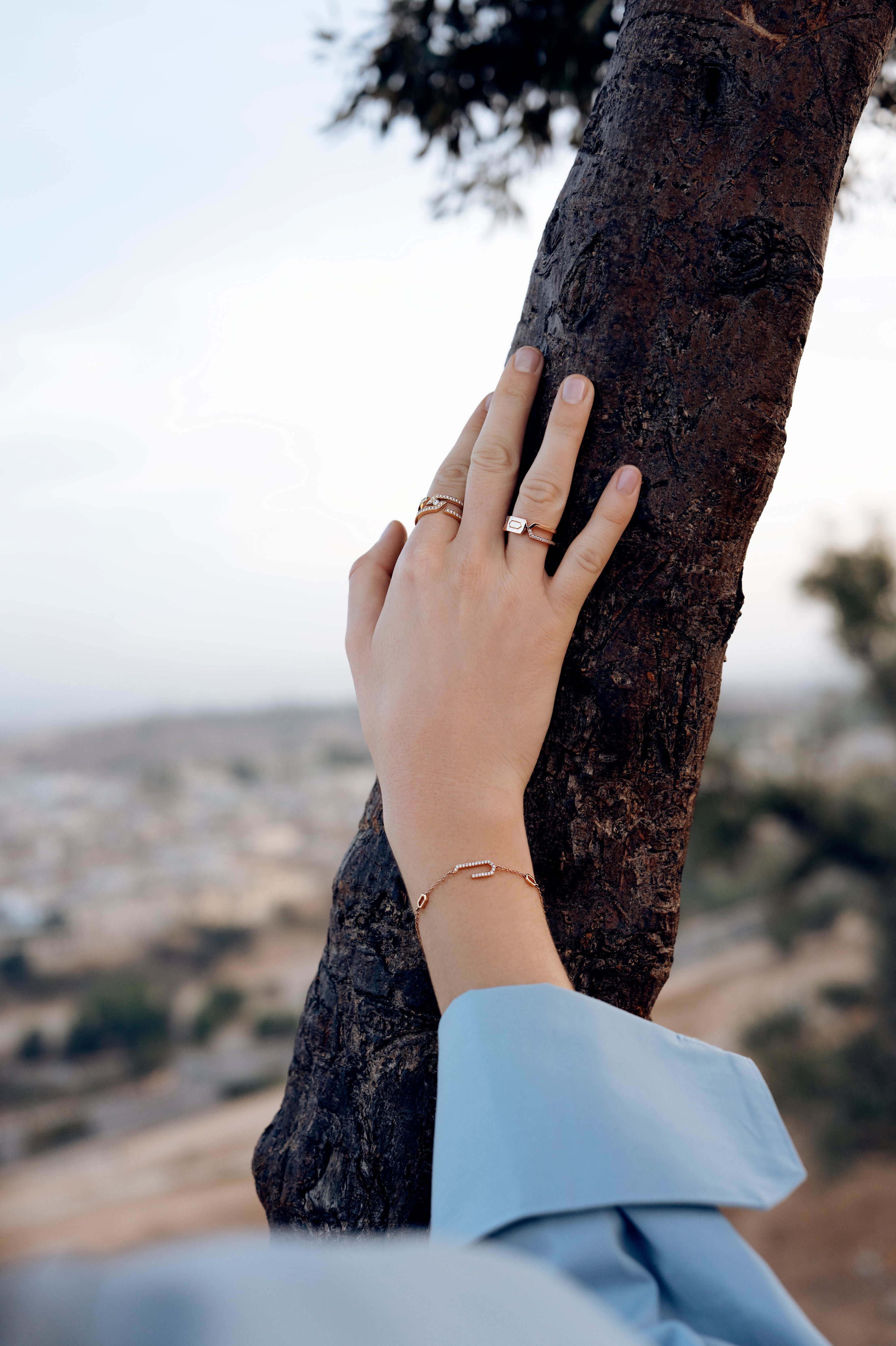 ROOTS DUET RING HALF PAVÉ- S