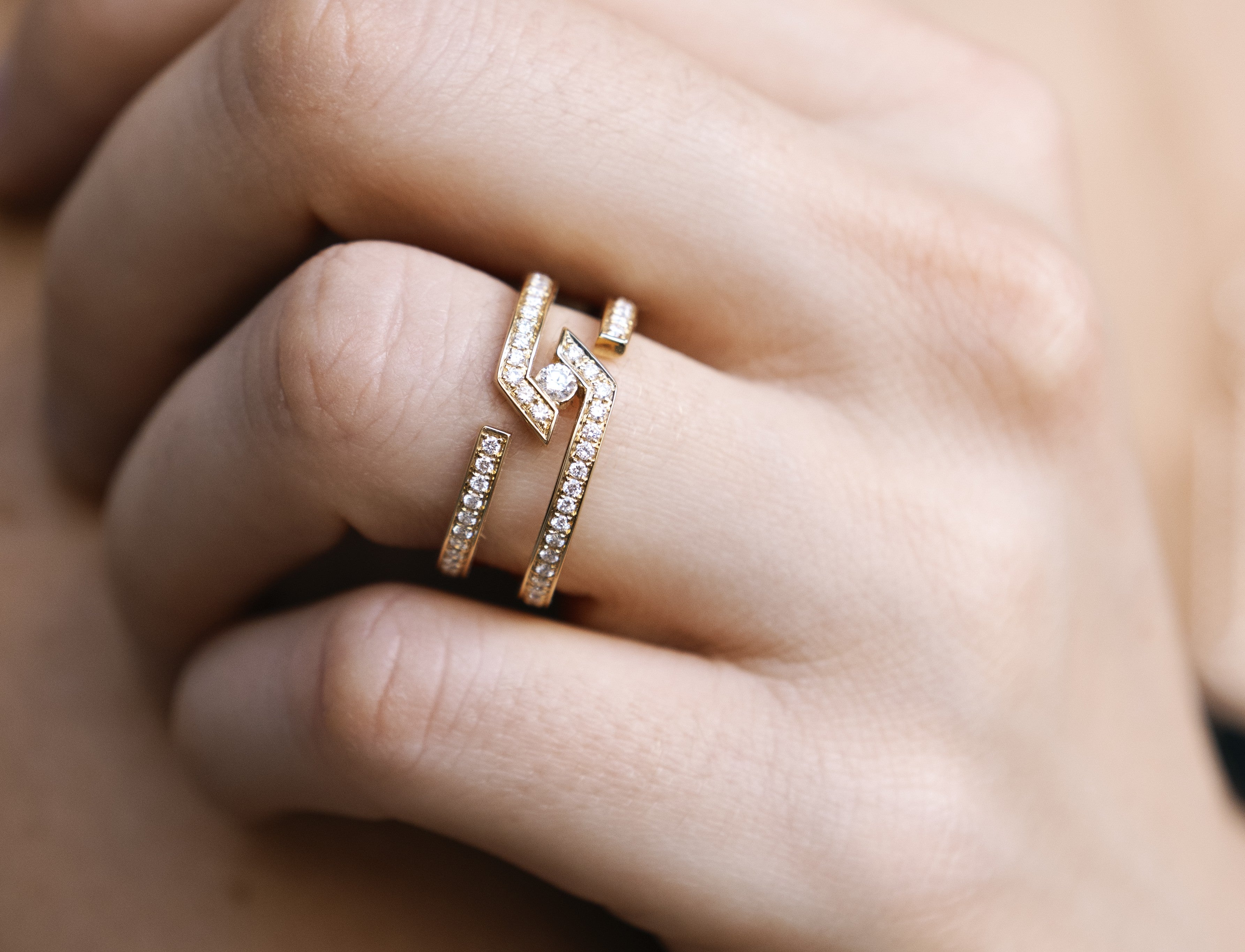 ROOTS DUET RING PAVÉ - L