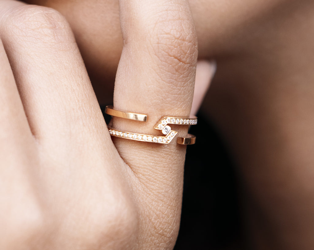 ROOTS DUET RING HALF PAVÉ- S